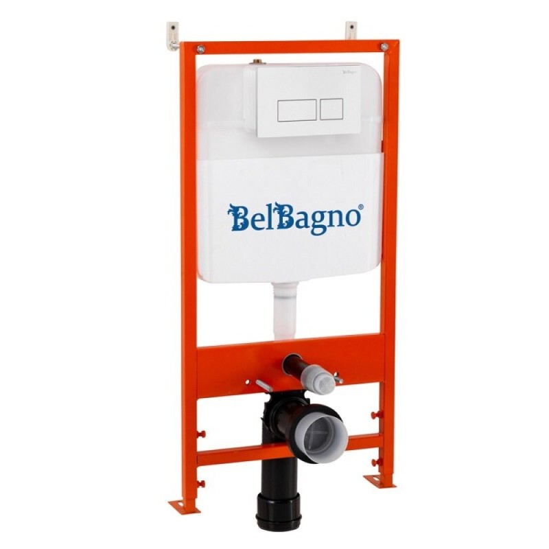 Инсталляция BelBagno с унитазом BelBagno Sfera-R BB046CHR/SC/BB026/BB042BL, сиденье микролифт, клавиша смыва белая, белый, 3 в 1