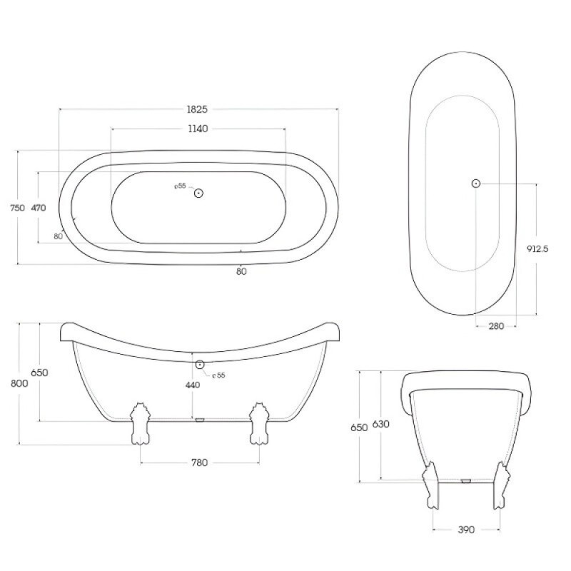 Ванна акриловая BelBagno BB05, 185 х 75 см, белая