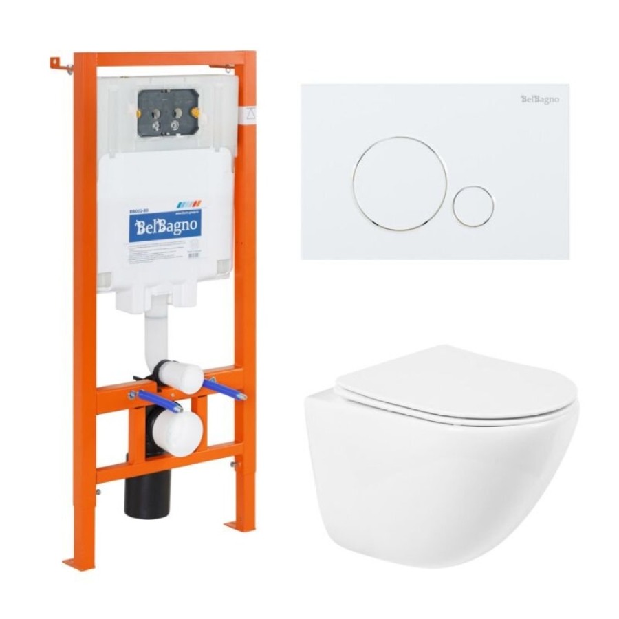 Инсталляция BelBagno с унитазом BelBagno Amanda BB051CHR, сиденье микролифт, клавиша белая, комплект