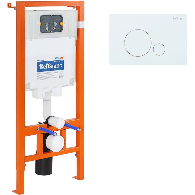 Инсталляция BelBagno Onda BB066CHR/BB870SC/BB002-80/BB014-SR-BIANCO, с белым унитазом, сиденье микролифт, клавиша смыва белая