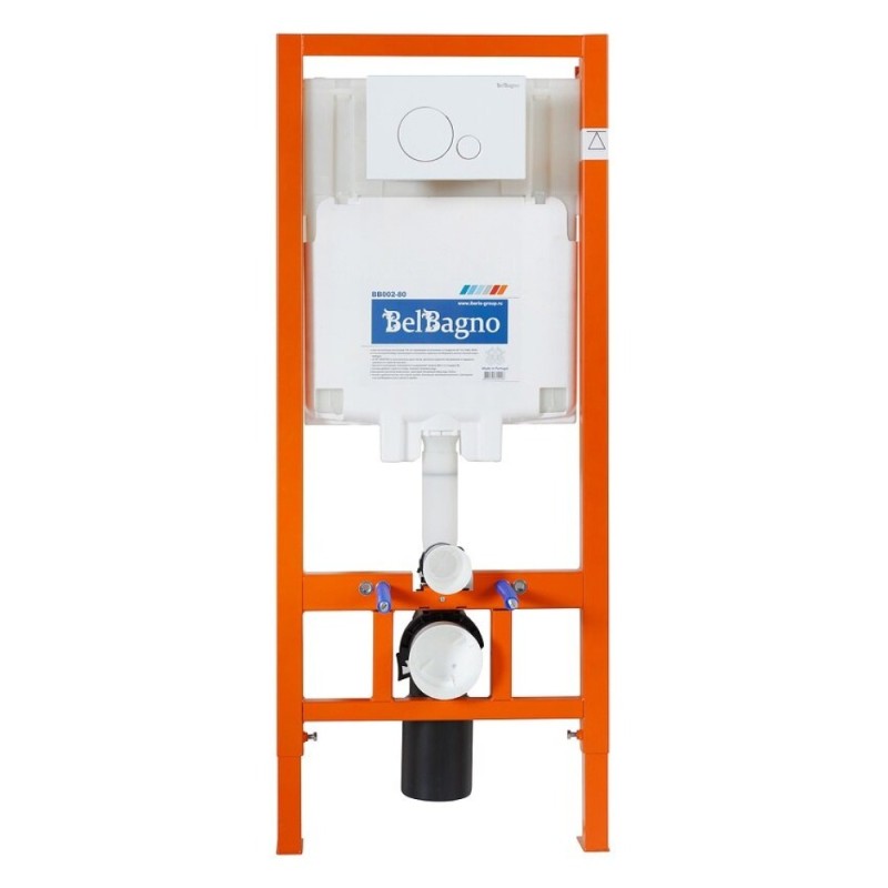 Инсталляция BelBagno Onda BB066CHR/BB870SC/BB002-80/BB014-SR-BIANCO, с белым унитазом, сиденье микролифт, клавиша смыва белая