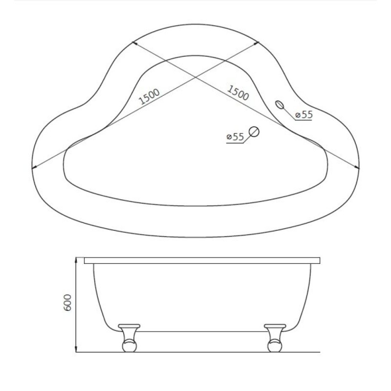 Ванна акриловая BelBagno, BB07-CRM, 150 х 150 см, хром