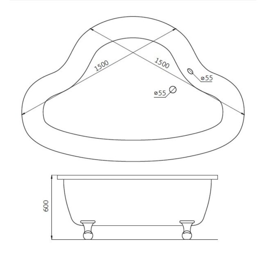 Ванна акриловая BelBagno, BB07-CRM, 150 х 150 см, хром