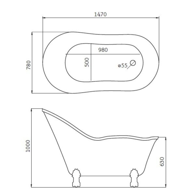 Ванна акриловая BelBagno BB08-CRM, 150 х 80 см
