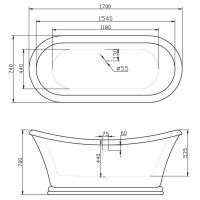 Ванна акриловая BelBagno BB09, 170 х 74 х 60 см