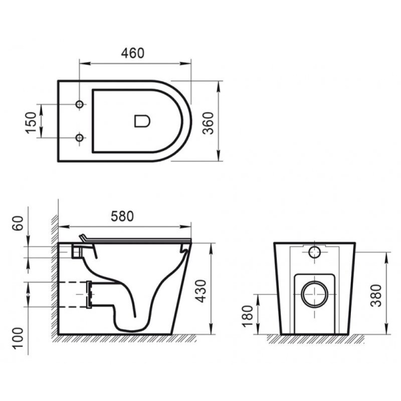 Приставной безободковый унитаз (чаша) BelBagno Flay BB1003CBR-R, белый, P-trap