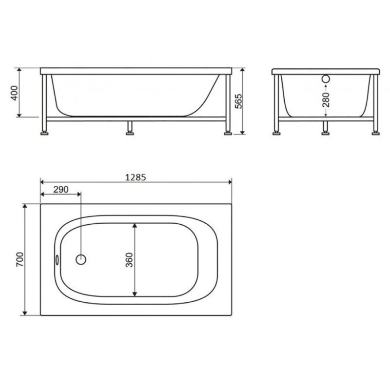 Акриловая ванна BelBagno BB101 130 х 70 х 40 см пристенная