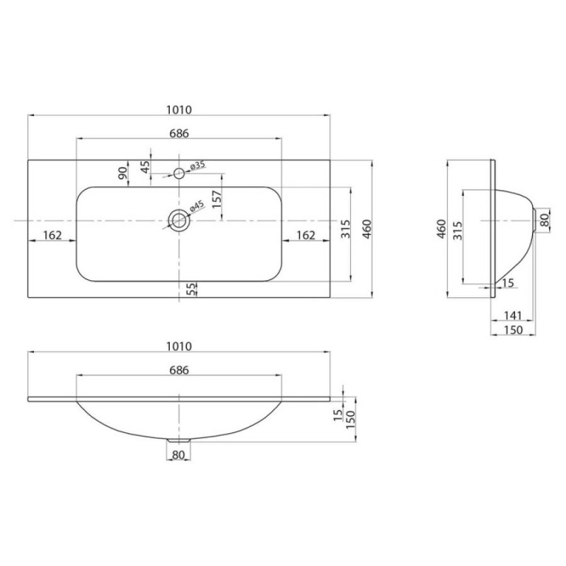Раковина стеклянная BelBagno BB1010/465-LV-VTR-BO, 101 x 46 x 15 см, без перелива, белая матовая