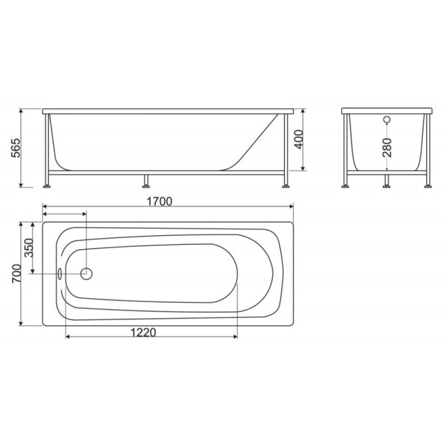 Ванна акриловая BelBagno BB102, 170 x 70 см, белая