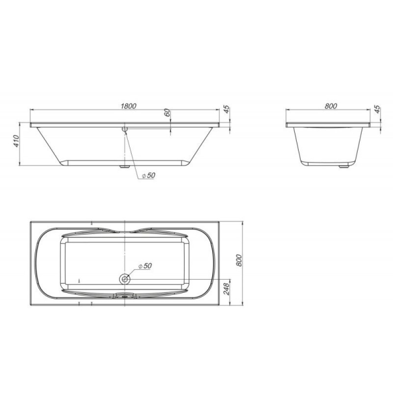 Ванна акриловая BelBagno BB104-180-80, 180 х 80 см, белая