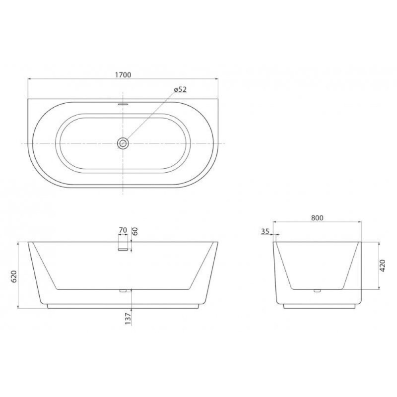 Ванна акриловая BelBagno BB108-170-80, 170 х 80 см, слив-перелив в комплекте, белая
