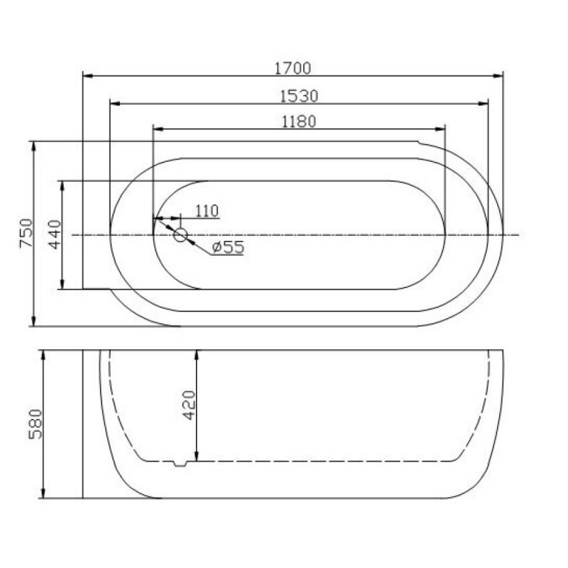 Ванна акриловая BelBagno, BB11-1700-L, 170 х 75 см, левая