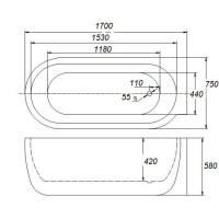 Ванна акриловая BelBagno, BB11-1700-R 170 х 75 см, правая