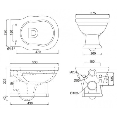 Подвесной унитаз BelBagno Boheme BB115CH