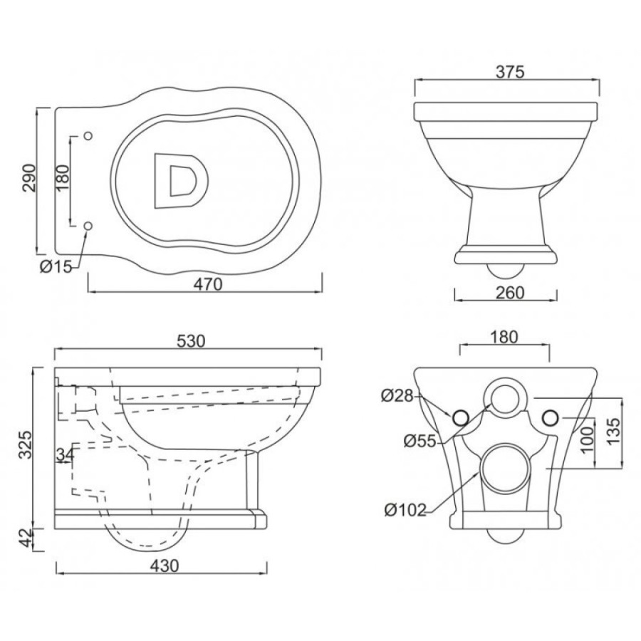 Подвесной унитаз BelBagno Boheme BB115CH
