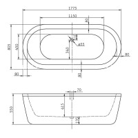 Ванна акриловая BelBagno BB12-1775, 177.5 х 80.5 см