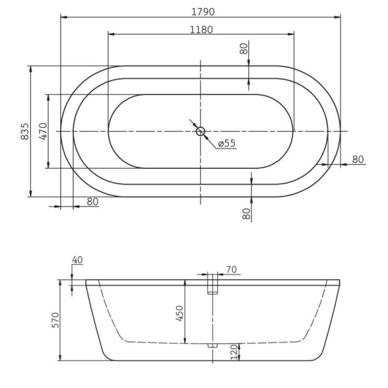 Ванна акриловая BelBagno BB12-1785, 179 х 83.5 см