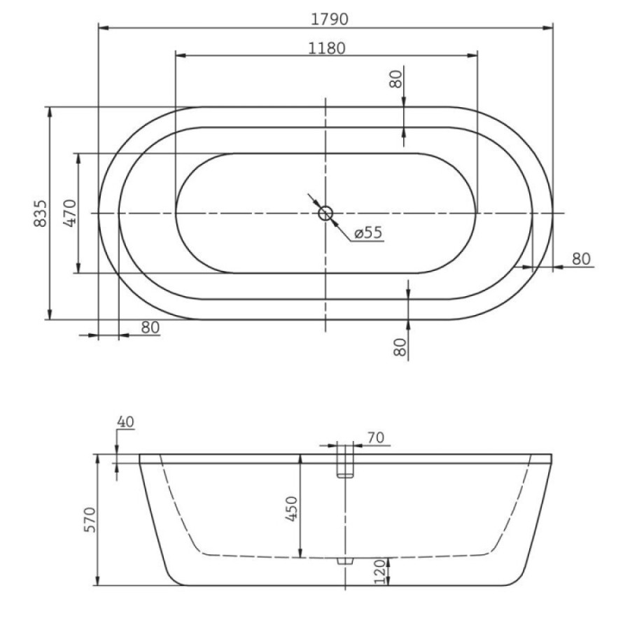 Ванна акриловая BelBagno BB12-1785, 179 х 83.5 см