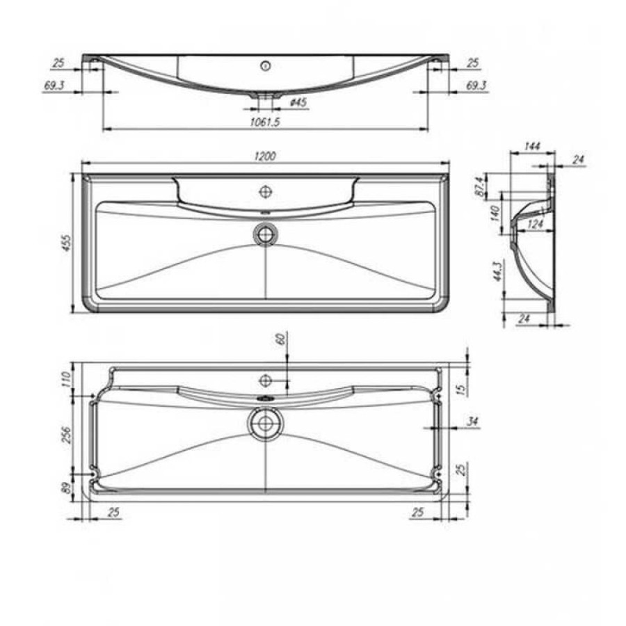 Раковина из искусственного камня BelBagno BB1200/455-LV-ART-ALR-NERO, 120 x 45.5 x 14.5 см, черный матовый