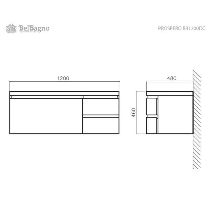 Тумба под раковину BelBagno Prospero BB1200DC/BL, цвет Bianco Lucido