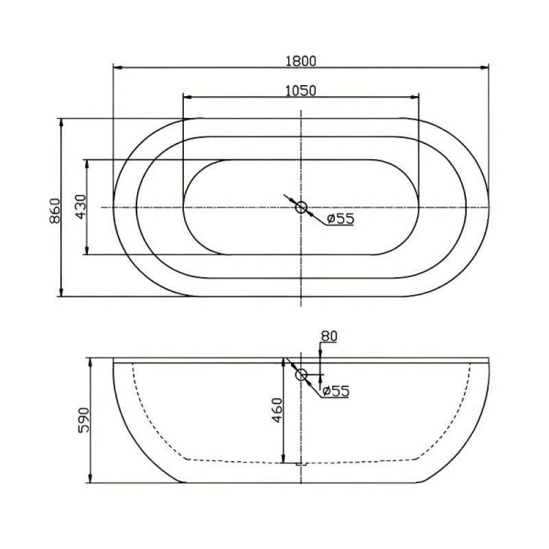 Ванна акриловая BelBagno BB13-1800, 180 х 90 см, белая