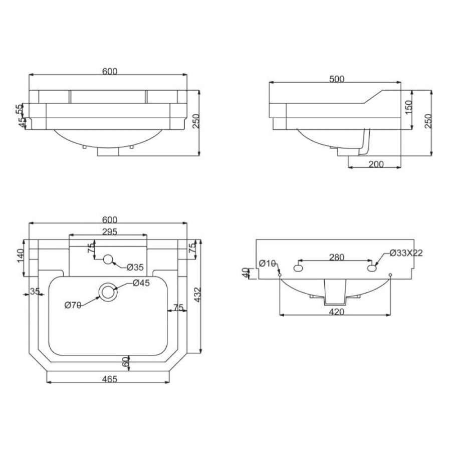 Раковина BelBagno Trevi BB135L на пьедестале BB135P