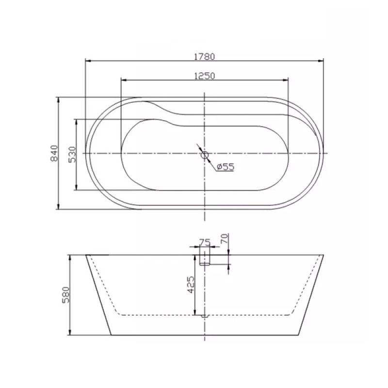 Ванна акриловая BelBagno BB14-GREYMARBLE/BB39-OVF-CRM, 178 х 84 см, отдельностоящая, серый