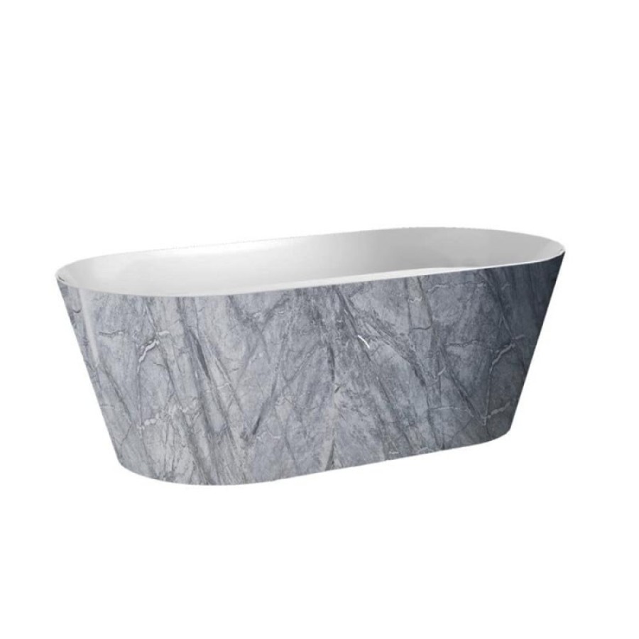 Ванна акриловая BelBagno BB14-GREYMARBLE/BB39-OVF-CRM, 178 х 84 см, отдельностоящая, серый