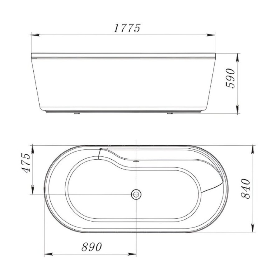 Ванна акриловая BelBagno BB14-K, 180 х 85 см, белая