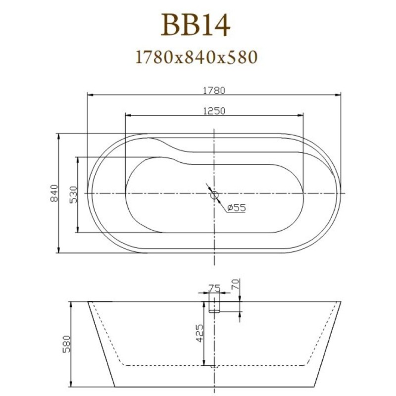 Ванна акриловая BelBagno BB14-NERO/BIA, 180 х 85 см