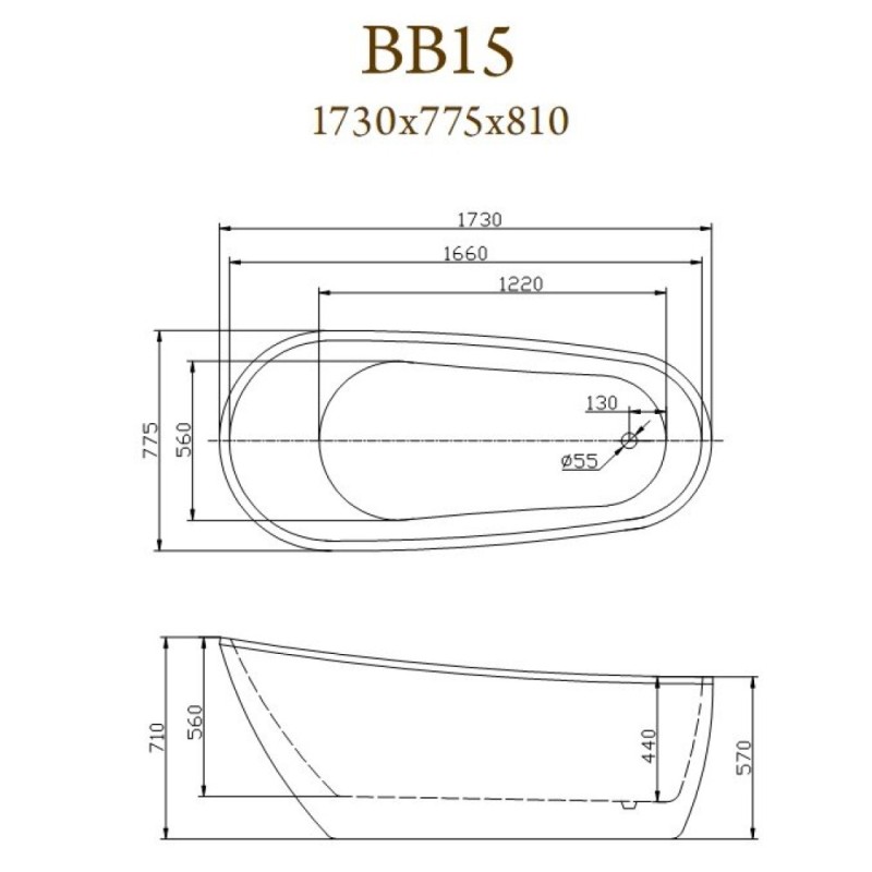 Ванна акриловая BelBagno BB15, 175 х 80 см