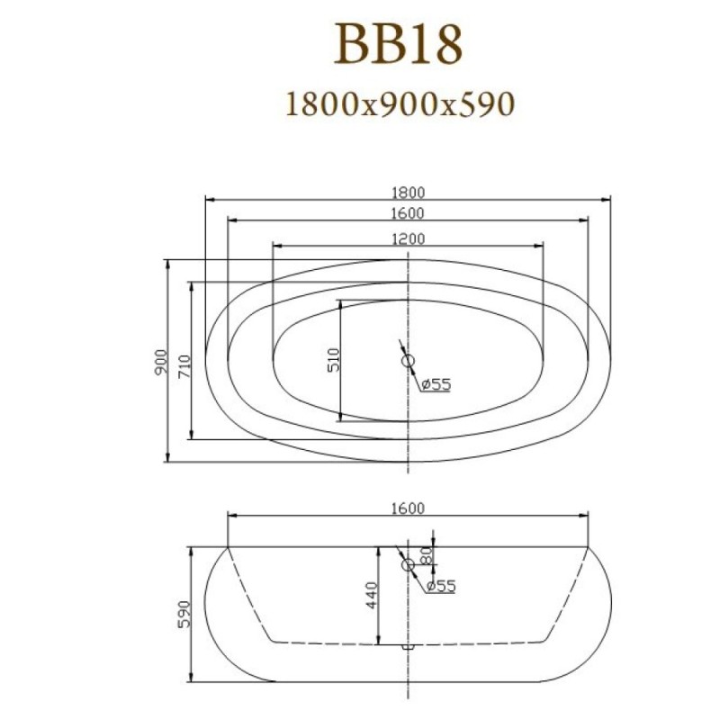 Ванна акриловая BelBagno BB18, 180 х 90 см