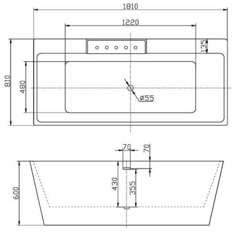 Ванна акриловая BelBagno BB19-NERO/BIA, черная/белая, 185 х 85 см