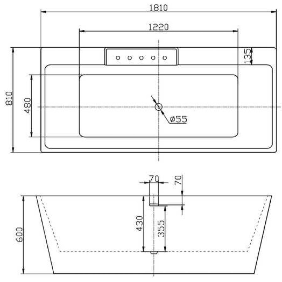 Ванна акриловая BelBagno BB19-NERO/BIA, черная/белая, 185 х 85 см