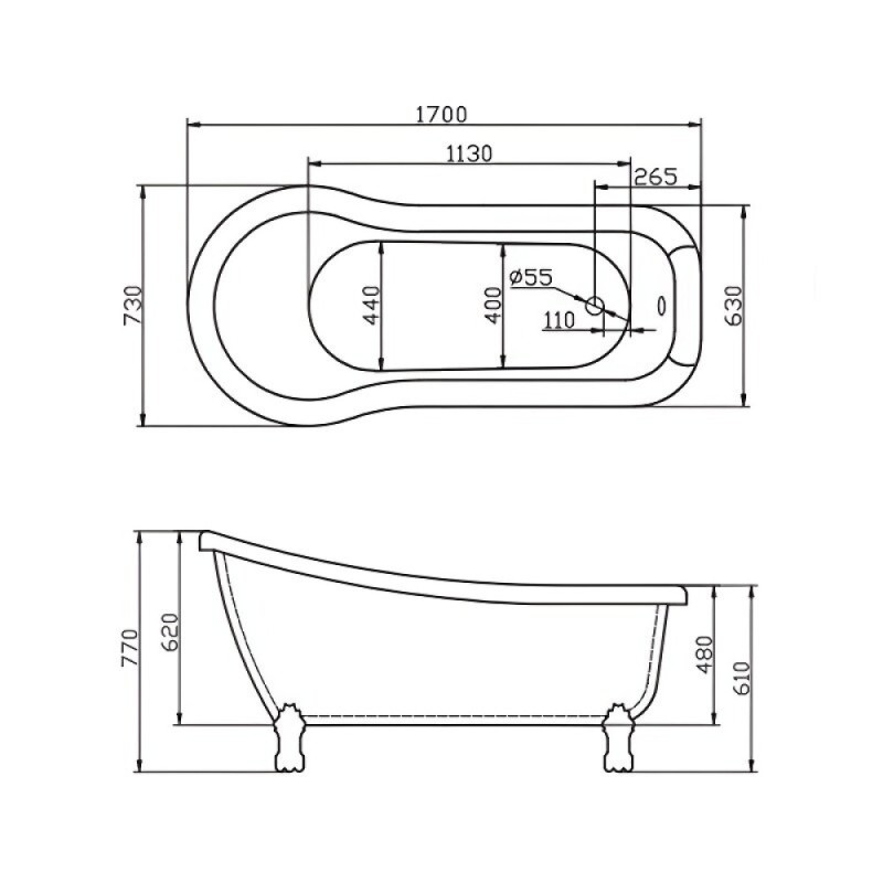 Ванна акриловая BelBagno BB20-1700, 170 х 75 см, белая