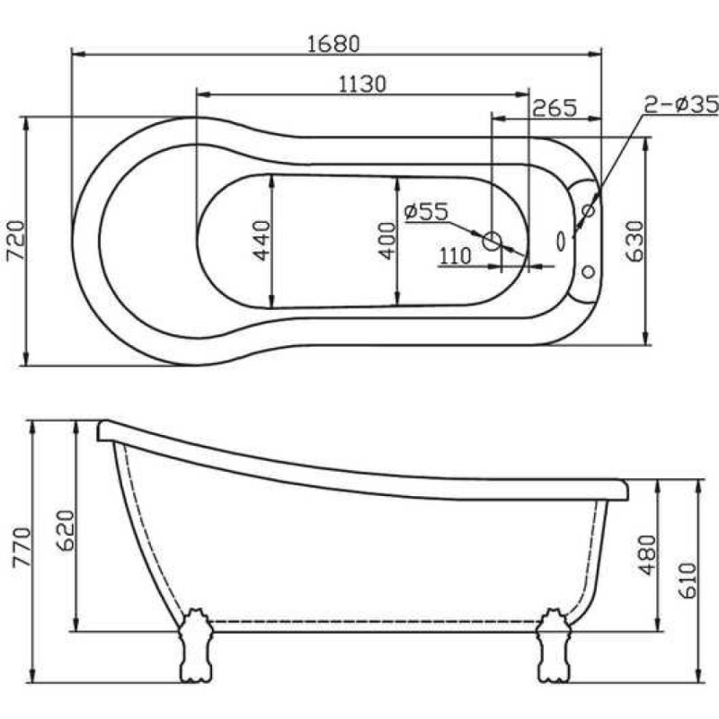 Ванна акриловая BelBagno BB20-BRN, бронза, 168 х 72 х h77 см