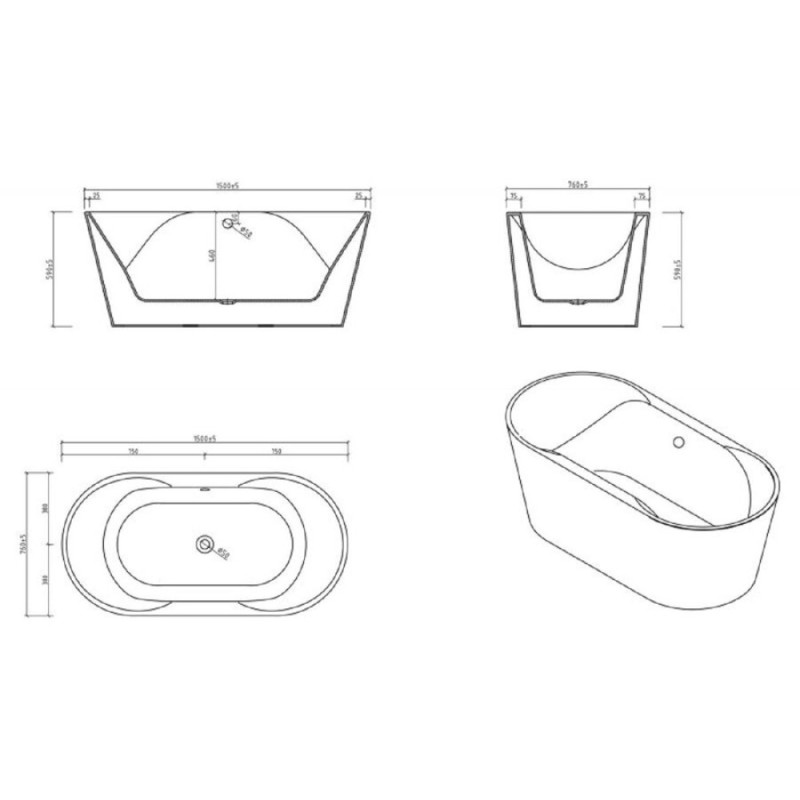 Ванна акриловая BelBagno BB200-1500-750, 150 х 75 см