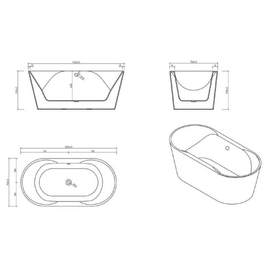 Ванна акриловая BelBagno BB200-1500-750, 150 х 75 см