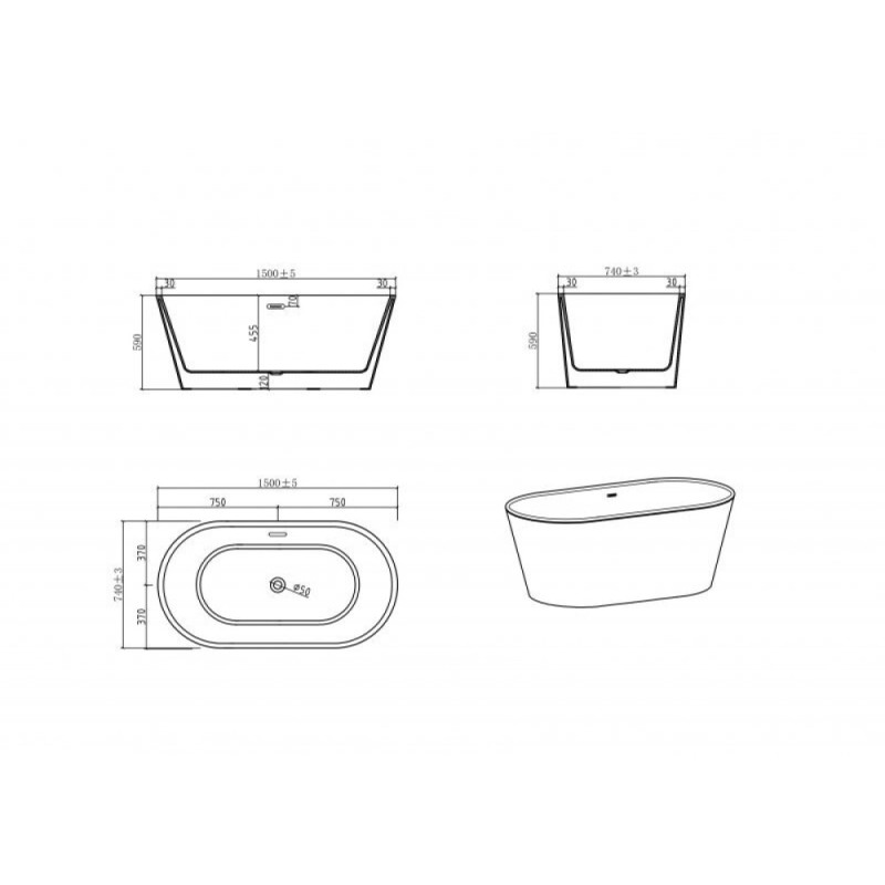 Ванна акриловая BelBagno BB202-1500-750, 150 х 75 см