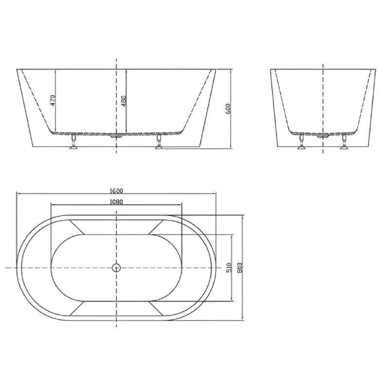 Ванна акриловая BelBagno BB202-1600-800, 160 х 80 см, слив-перелив в комплекте, белая