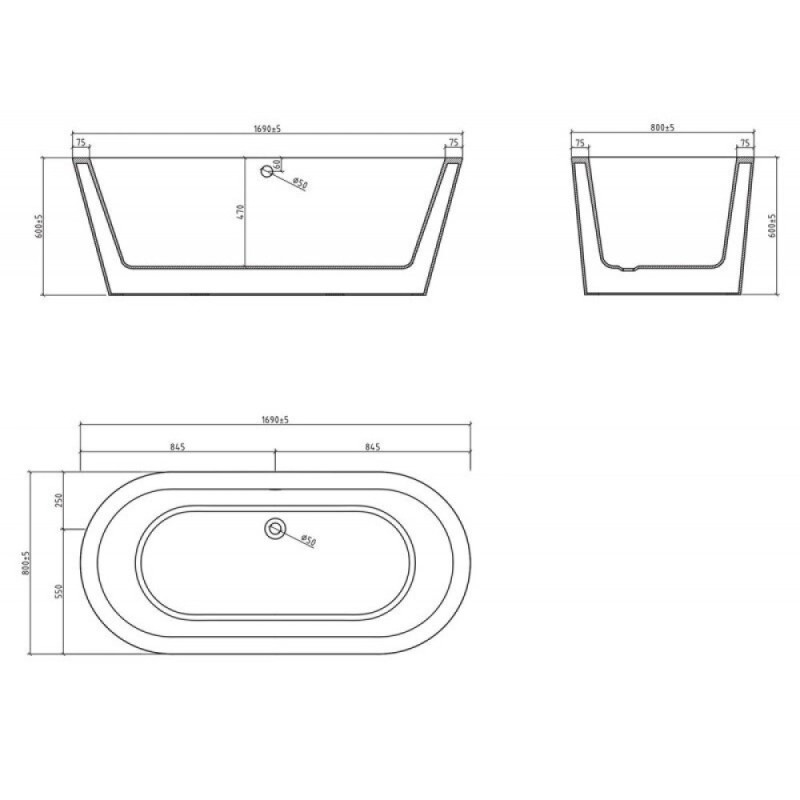 Ванна акриловая BelBagno BB202-1700-800, 170 х 80 см, белая