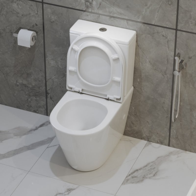 Напольный безободковый унитаз-компакт BelBagno Flay-TOR, смыв торнадо, крышка микролифт, белый, BB2149CP-TOR/SC/BB2149T