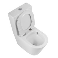 Напольный безободковый унитаз-компакт BelBagno Flay-TOR, смыв торнадо, крышка микролифт, белый, BB2149CP-TOR/SC/BB2149T