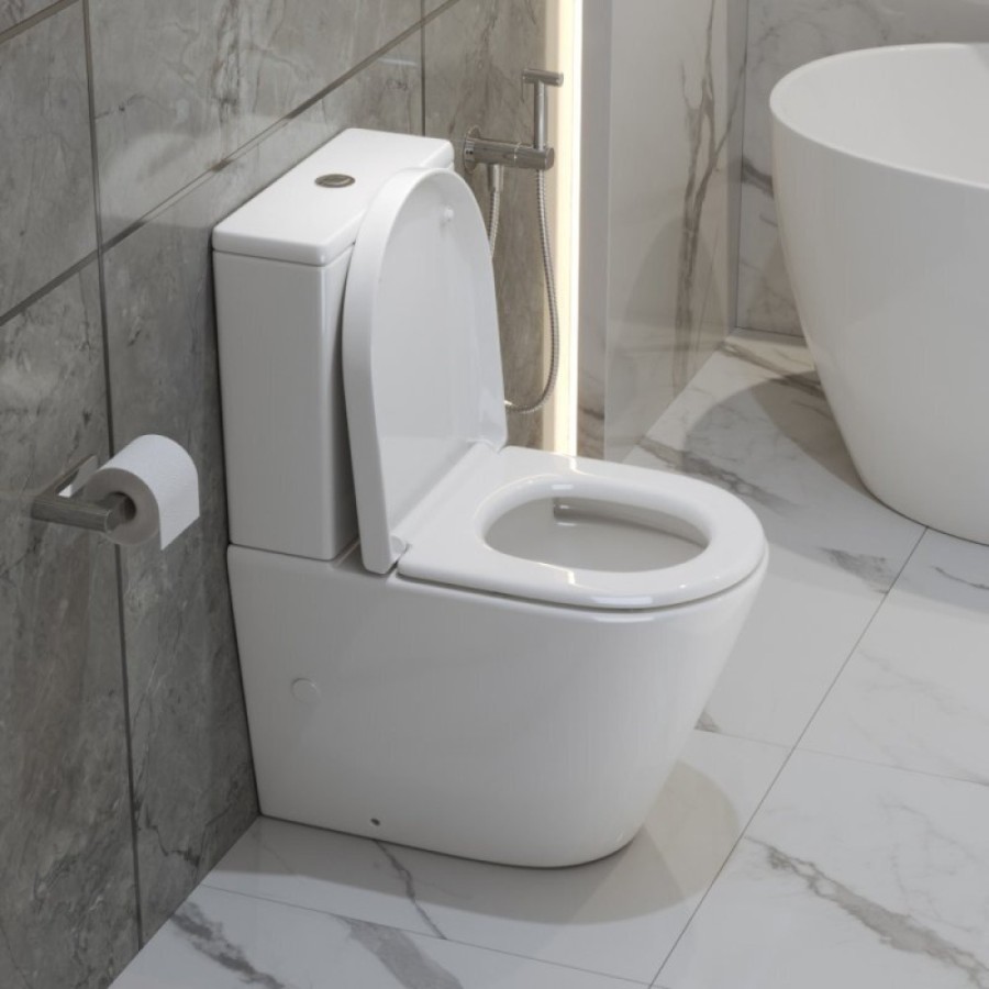 Напольный безободковый унитаз-компакт BelBagno Flay-TOR, смыв торнадо, крышка микролифт, белый, BB2149CP-TOR/SC/BB2149T