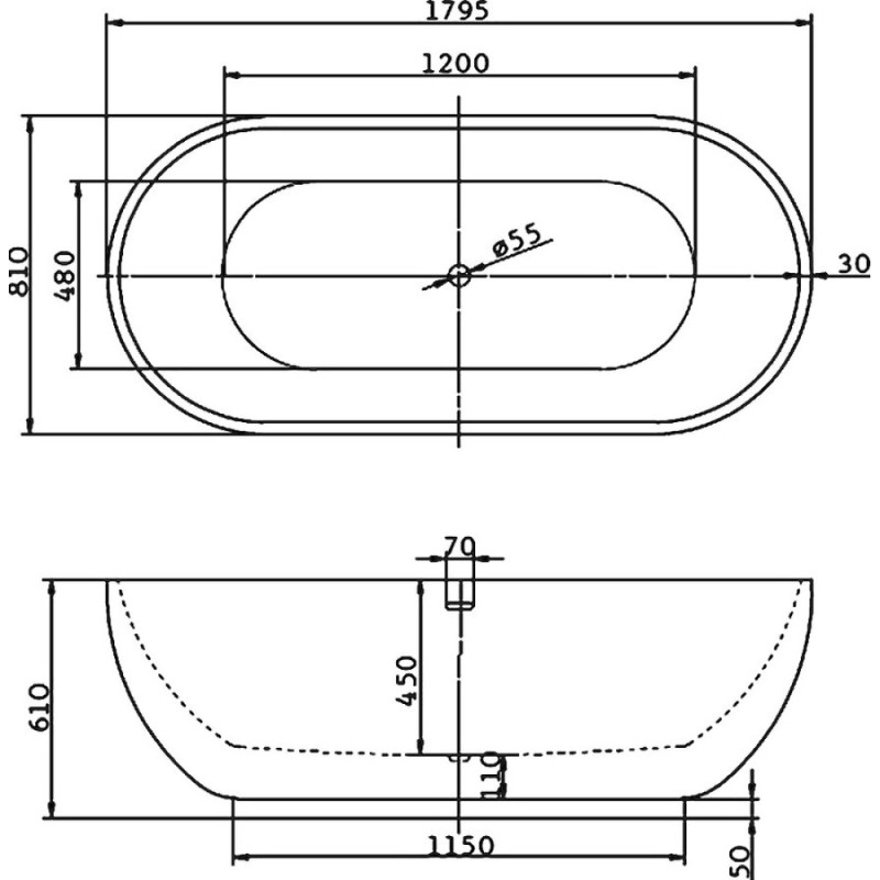 Ванна акриловая BelBagno BB26, 179,5 х 81 см