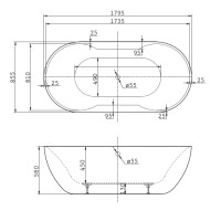Ванна акриловая BelBagno BB28, 179.5 x 85.5 см, белая