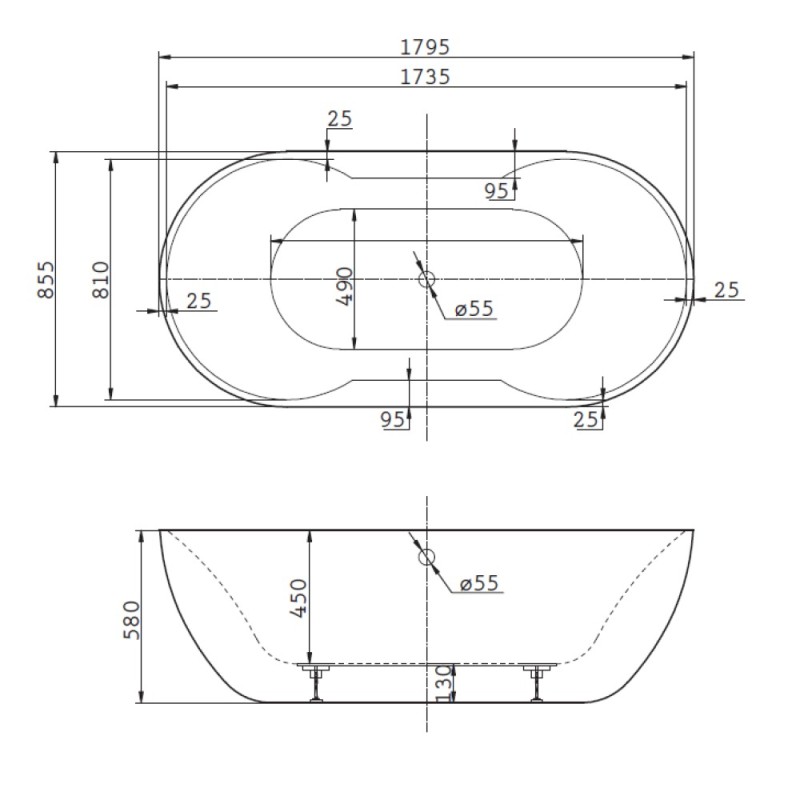 Ванна акриловая BelBagno BB28, 179.5 x 85.5 см, белая