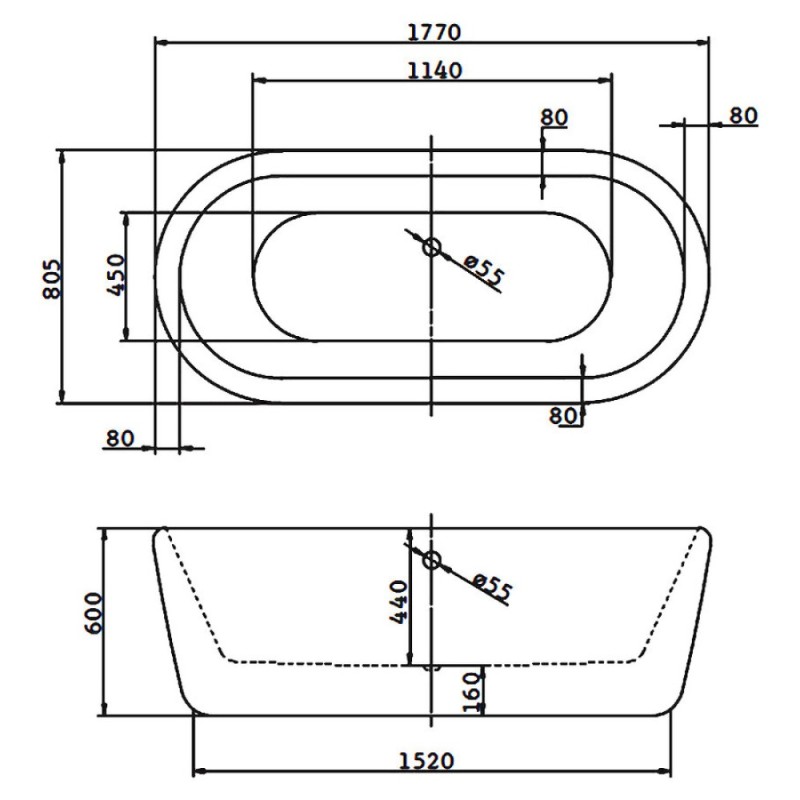 Ванна акриловая BelBagno BB29, 177 х 80,5 см