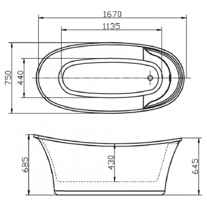 Ванна акриловая BelBagno BB302 170 x 75 см
