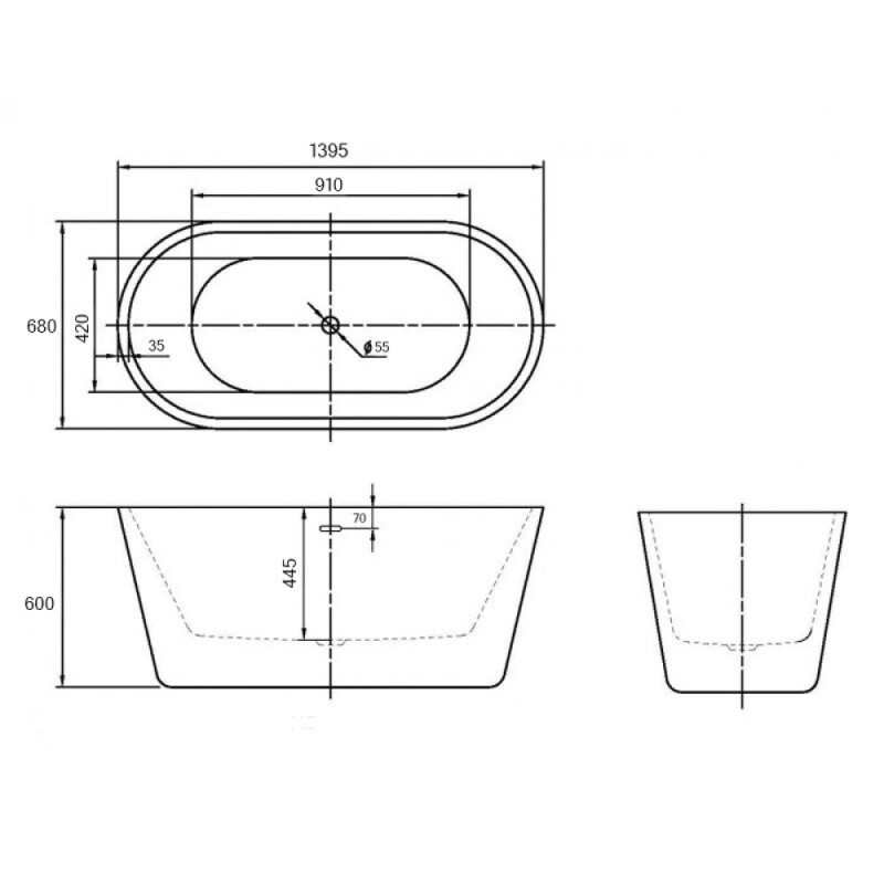 Ванна акриловая BelBagno BB306-1395, 140 х 70 см, белая